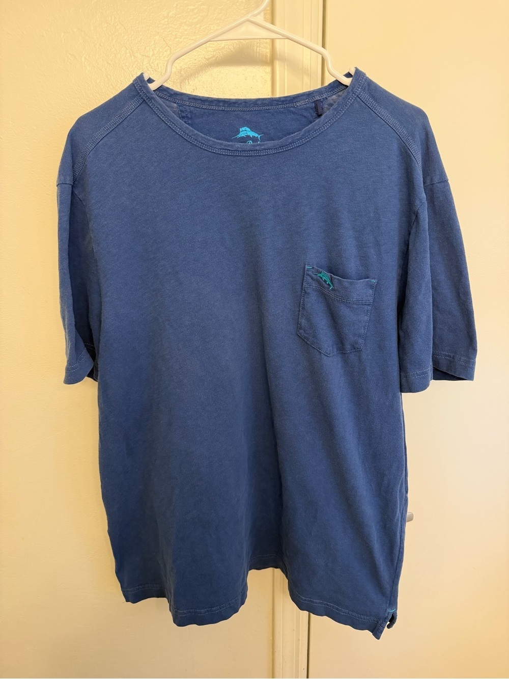 Tommy Bahama Logo T Shirt Blue Short-Sleeve Pocket Tee 100% Cotton Men’s Large